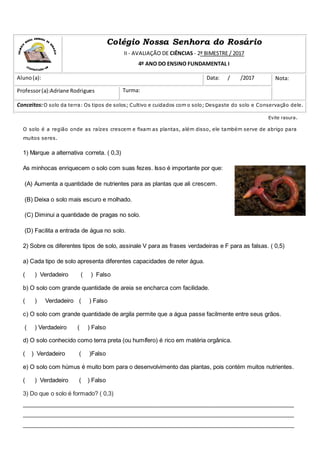 AVALIAÇÃO DE CIÊNCIAS: : 4º ANO DO ENSINO FUNDAMENTAL 1 - II CICLO